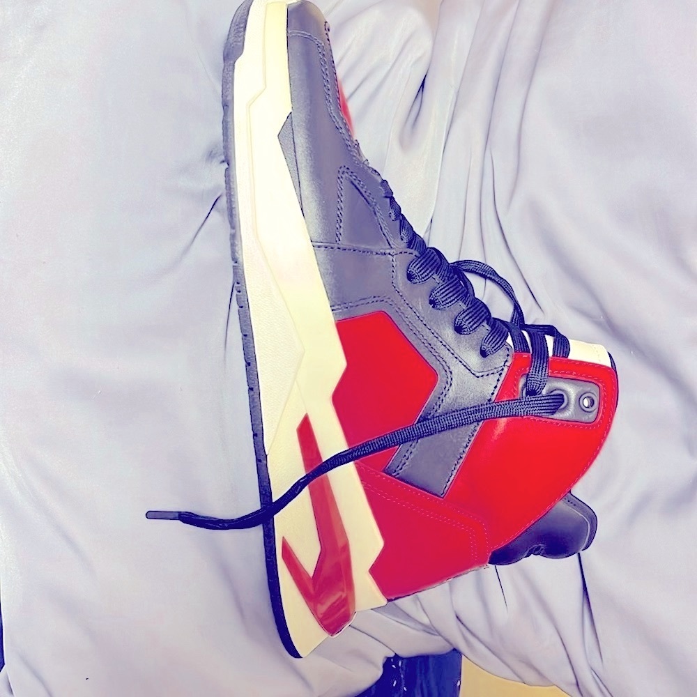 Balmain color block red/white/black,leather B- ball High Top Sneakers